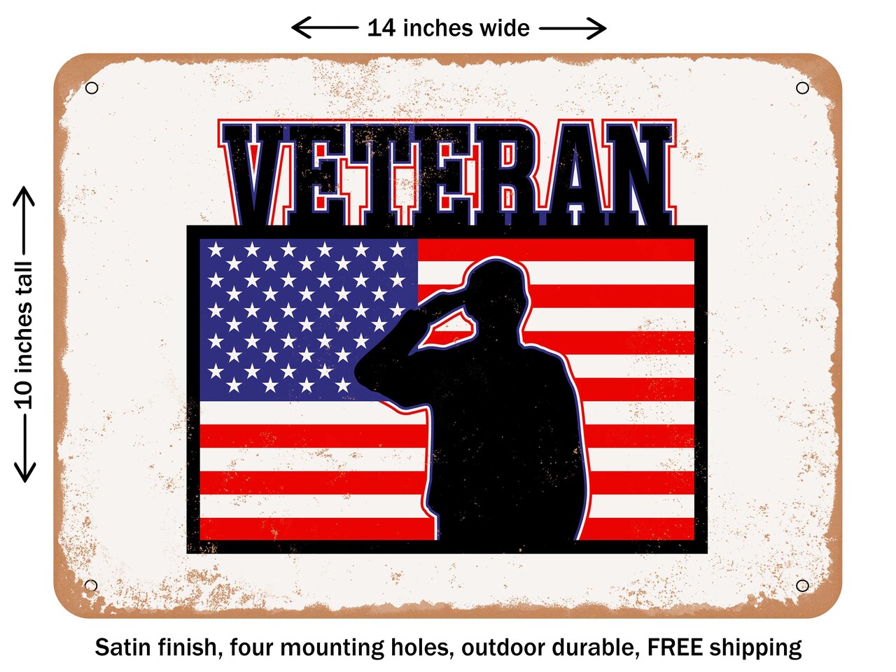 DECORATIVE METAL SIGN - d Veteran American Flag - Vintage Rusty Look